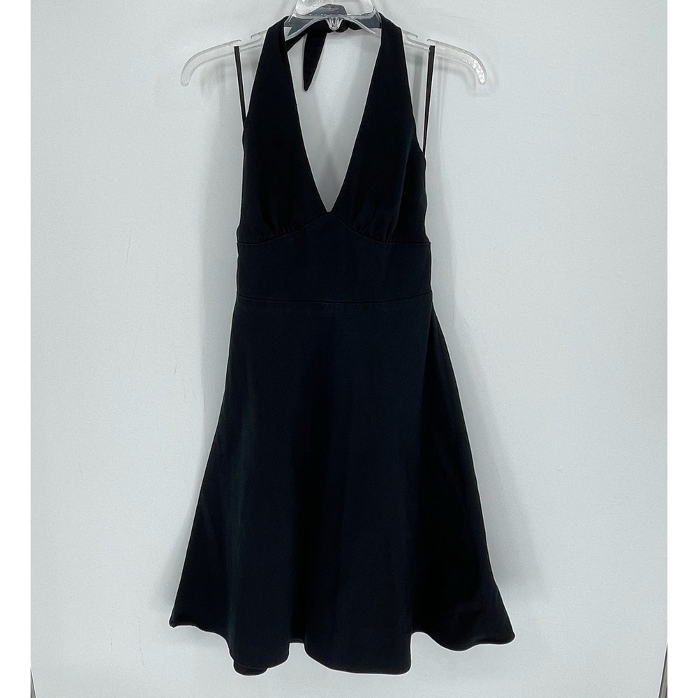 White House Black Market Women's Black Halter V-Neck Fit & Flare Dress Size 8